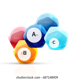 Aqua glossy glass elements, hexagons with options