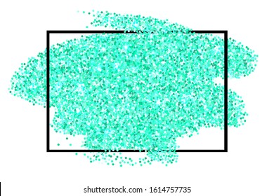 Aqua green glitter texture border isolated over white background. Abstract scattered golden sparkles of confetti. Bright celebration vector illustration.