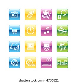 Aqua  home electronics icons. Vector file has layers, all icons in four versions are included.