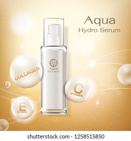 Aqua Hydro Serum Collagen and Vitamin Vector Background Template Concept Skin Care Cosmetic Product
