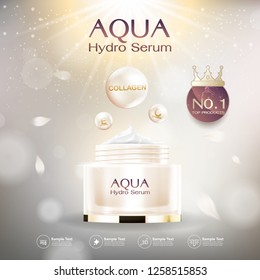 Aqua Hydro Serum Collagen and Vitamin Vector Background Template Concept Skin Care Cosmetic Product