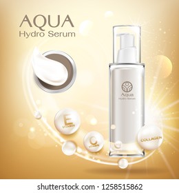Aqua Hydro Serum Collagen and Vitamin Vector Background Template Concept Skin Care Cosmetic Product