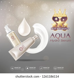 Aqua Hydro Serum Collagen and Vitamin Vector Background Template for Skin Care Cosmetic Product.