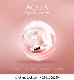 Aqua Hydro Serum Collagen and Vitamin Vector Background Template for Skin Care Cosmetic Product.