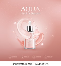 Aqua Hydro Serum Collagen and Vitamin Vector Background Template for Skin Care Cosmetic Product.