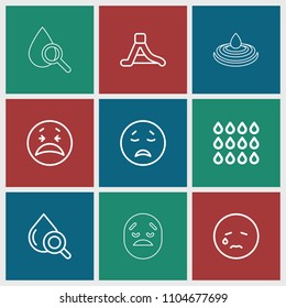 Aqua icon. collection of 9 aqua outline icons such as crying emot, drop under magnifier, waterslide, drop. editable aqua icons for web and mobile.