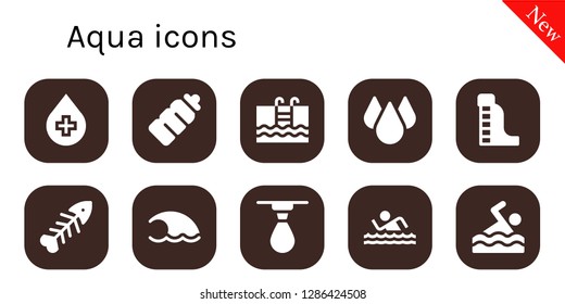  aqua icon set. 10 filled aqua icons. Simple modern icons about  - Blood, Plastic bottle, Swimming, Drop, Waterpark, Fishbone, Wave, Swim