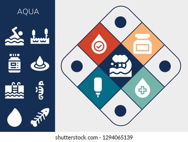  aqua icon set. 13 filled aqua icons. Simple modern icons about  - Wave, Paint drop, Fishbone, Swimming, Seahorse, Ink, Droplet, Lake, Blood, Water dispenser