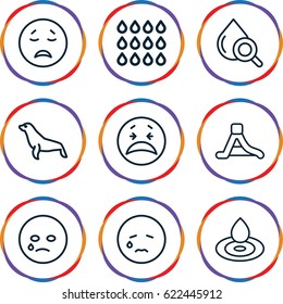Aqua icons set. set of 9 aqua outline icons such as seal, water drop, drop under magnifier, waterslide, drop