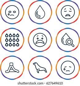 Aqua icons set. set of 9 aqua outline icons such as seal, drop under magnifier, waterslide, drop