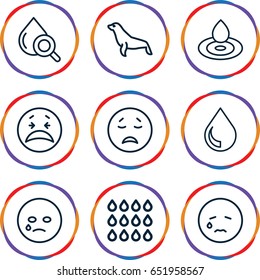 Aqua icons set. set of 9 aqua outline icons such as seal, water drop, drop under magnifier, drop