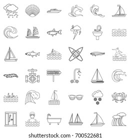 Aqua icons set. Outline style of 36 aqua vector icons for web isolated on white background
