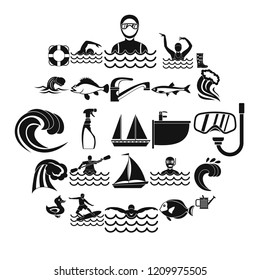 Aqua icons set. Simple set of 25 aqua vector icons for web isolated on white background