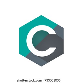Aqua Initial C Hexagon Shape Logo Vector