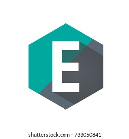 Aqua Initial E Hexagon Shape Logo Vector