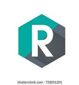 Aqua Initial R Hexagon Shape Logo Vector