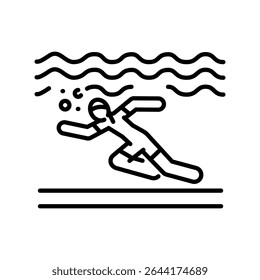 ícone da linha preta aqua jogging para projetos digitais e de impressão.  Ícones mínimos de limpeza para aplicativos e sites. Ícones simples modernos para UI UX e branding