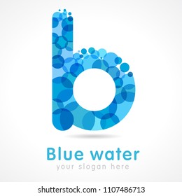 Aqua letter b logo with water drop. Isolated abstract emblem. Stained glass colored graphic template. Clouds, drops and bubbles bunch. Corporate healthcare branding identity. Vector mosaic trendy sign