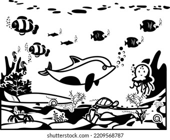 aqua life and sea bottom vector icon design, wildlife seabed scenery symbol, Tropical Sea Under Water Surface stock illustration, aquarium with seafloor concept,