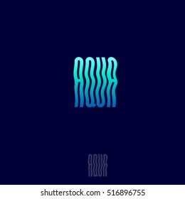 Aqua logo.  Aqua beauty emblem. Wavy letters on a dark background