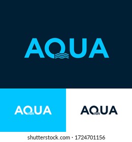 Logo de Aqua. Letra Q con elementos ondulados delgados. Emblema para cosméticos o ropa para nadar. emblema del spa o club náutico con diferentes antecedentes.