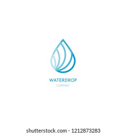Aqua logo template. Outline design. Abstract leaf emblem. Simple linear drop graphic illustration. Droplet Vectors