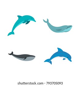 Aqua mammal icon set. Flat set of aqua mammal vector icons for web design isolated on white background