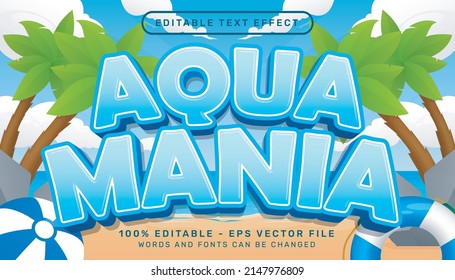 aqua mania 3d text effect and editable text effect with beach background illustration