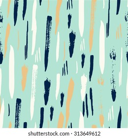 Aqua Mint Gold Scandinavian Seamless Pattern With Brush Strokes. Geometric Texture. Abstract Background. 