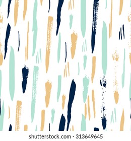 Aqua Mint gold Scandinavian seamless pattern with brush strokes. Geometric texture. Abstract background. 