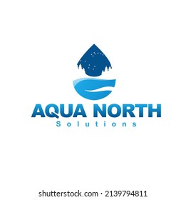 Logotipo de Aqua Norte vectores de salpicaduras de agua. Diseño azul del logotipo del gradiente de color Aqua