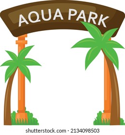 Aqua Park Entrance Concept, Beach Side Gate decorated with Palm Trees vector color icon design, water world symbol, recreation play ground Sign, Amusement or theme park stock illustration