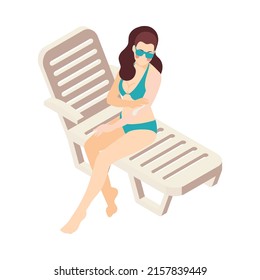Aqua park isometric composition with human character of aquapark visitor on blank background vector illustration