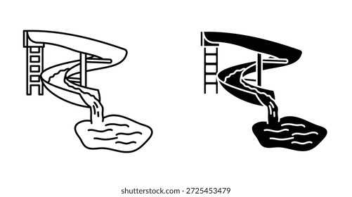 aqua park slide icon. Line with editable stroke and flat for Web water tube pool symbol in black and white