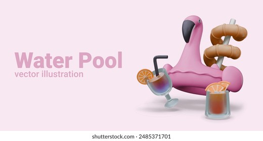 Aqua park, water pipe. Advertisement of swimming pool with entertainment