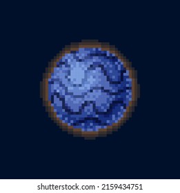 Aqua planet of solar system in pixel art design isolated blue world globe icon. Vector scientific celestial body in atmosphere, geography object. Interstellar astrology planet 8bit game design element