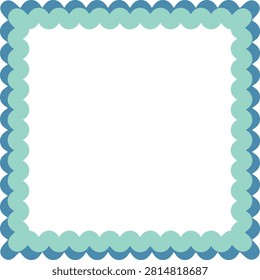 Aqua Scalloped Square Frame Vector Illustration Decorative Border Modern Rounded Shape Graphic Template