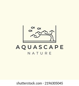 aqua scape or bonsai with minimalist linear style logo vector design icon template illustration