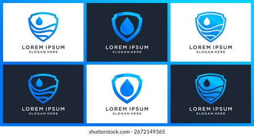 Aqua shield logo design set