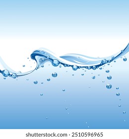 Aqua splashing background. water wave with bubbles floating.