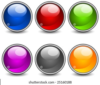 Aqua stiled glossy buttons, vector round web icons on white