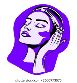 Aqua Teal Pop Art Female Face for Modern Graphic Design and Branding, Vector Design, Isolated