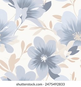 Aqua Terra Brown French Grey Abstract Wild Flower Elegant Leaf Pastel Watercolor Scandinavian Design Seamless Pattern Wallpaper Curtain Bedding Upholstery Background Vector