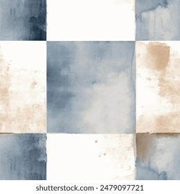 Aqua Terra Brown French Grey Abstract Geometric Watercolor Scandinavian Design Seamless Pattern Wallpaper Curtain Bedding Upholstery White Background Vector