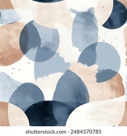 Aqua Terra Brown French Grey White Artistic  Abstract Geometric Watercolor Scandinavian Design Seamless Pattern Wallpaper Curtain Bedding Upholstery Pastel Background Vector