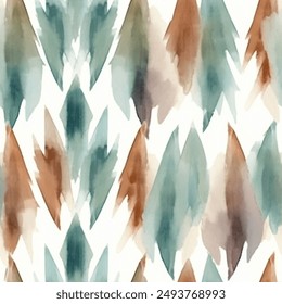 Aqua Terra Brown French Grey White Abstract Geometric Minimalistic Watercolor Scandinavian Design Seamless Pattern Wallpaper Curtain Bedding Upholstery Fabric Pastel Background Vector