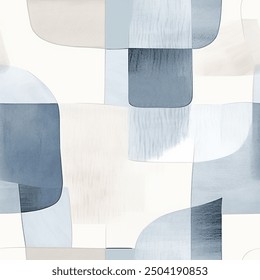 Aqua Terra Brown French Grey White Abstract Geometric Watercolor Scandinavian Design Seamless Pattern Wallpaper Curtain Bedding Upholstery Fabric Pastel Background Vector