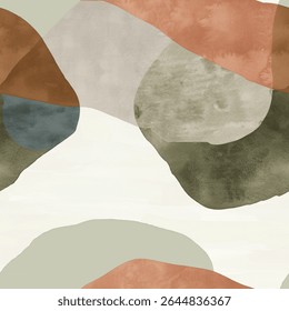 Aqua Terra Brown French Grey White Abstract Geometric Watercolor Scandinavian Design Seamless Pattern Wallpaper Curtain Bedding Upholstery Fabric Pastel Gift Wrapping Paper Background Vector