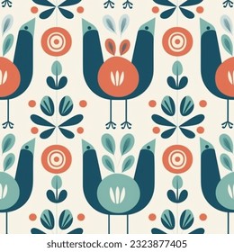 Aqua Terra Geometric Abstract Scandinavian Bird Design Seamless Pattern Wallpaper Background