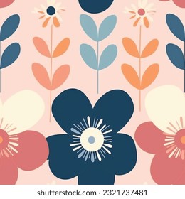 Aqua Terra Pastel Colors Wild Flowers Abstract Scandinavian Seamless Pattern Wallpaper Background 